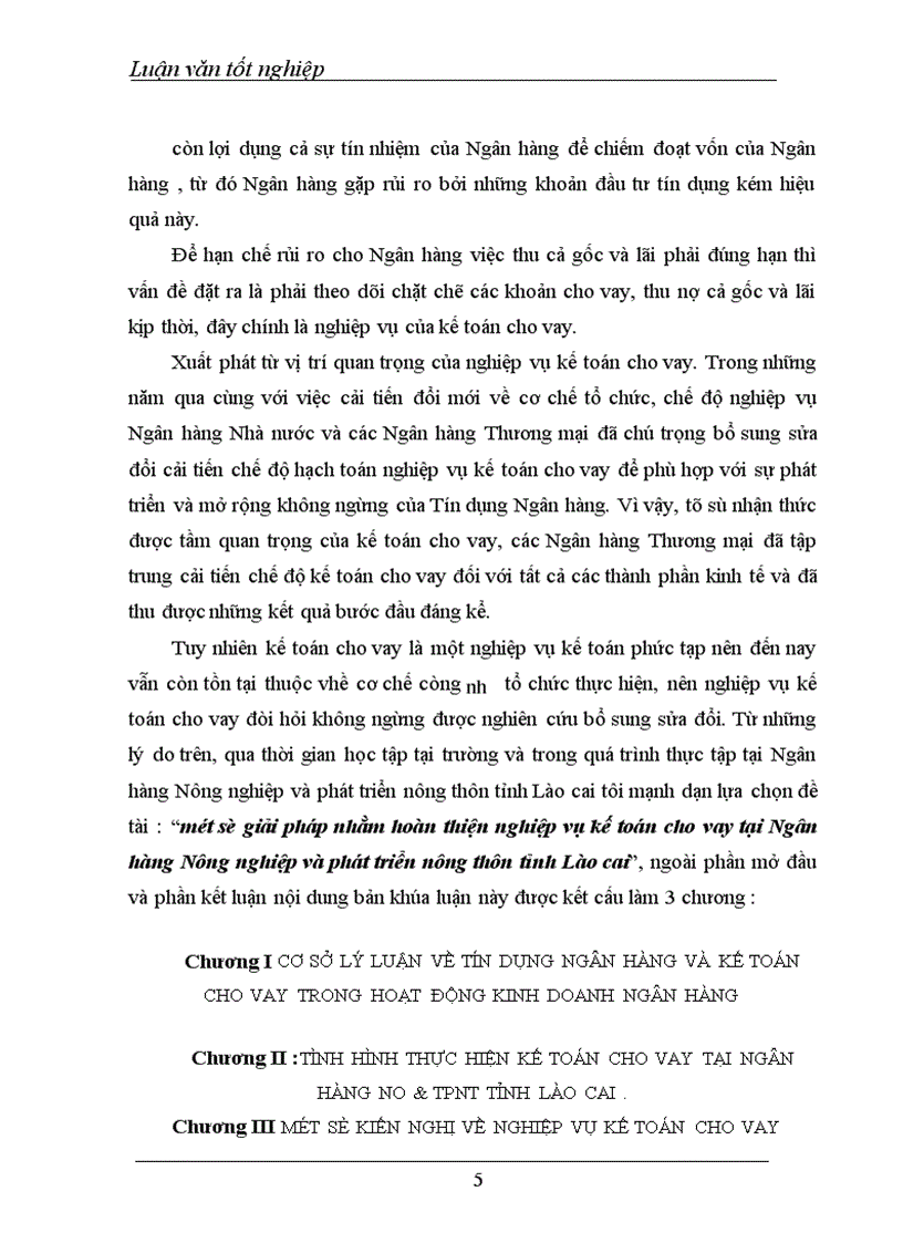 image for page Một số giải pháp nhằm hoàn thiện nghiệp vụ kế toán cho vay tại Ngân hàng Nông nghiệp và phát triển nông thôn tỉnh Lào cai