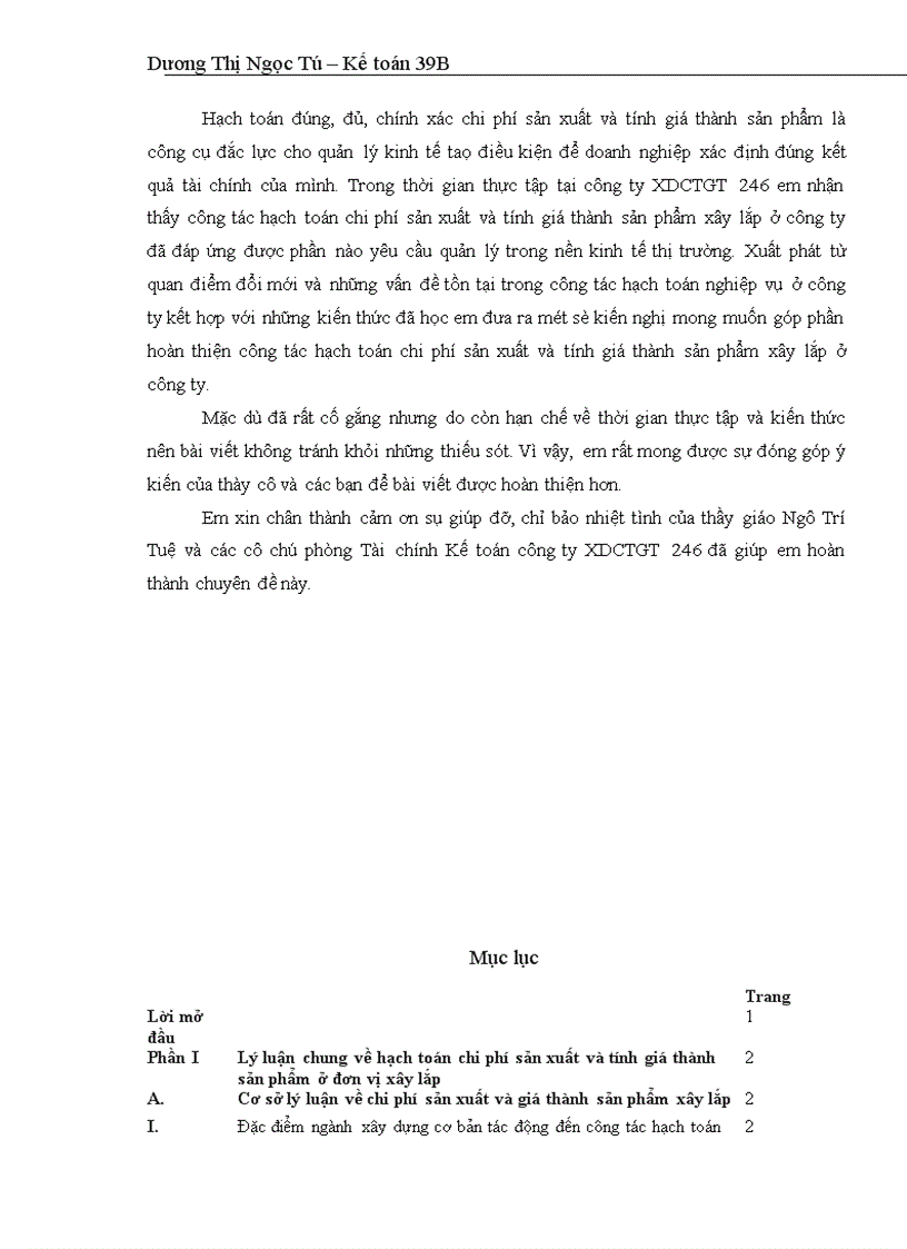 image for page Hạch toán chi phí sản xuất và tính giá thành sản phẩm với việc tăng cường công tác quản trị Doanh nghiệp tại Công ty XDCTGT 246