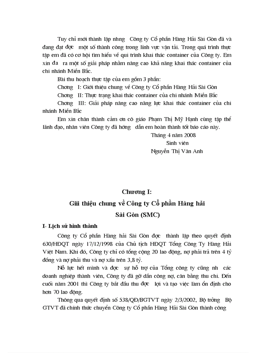 image for page Thực trạng khai thác container của chi nhánh Miền Bắc