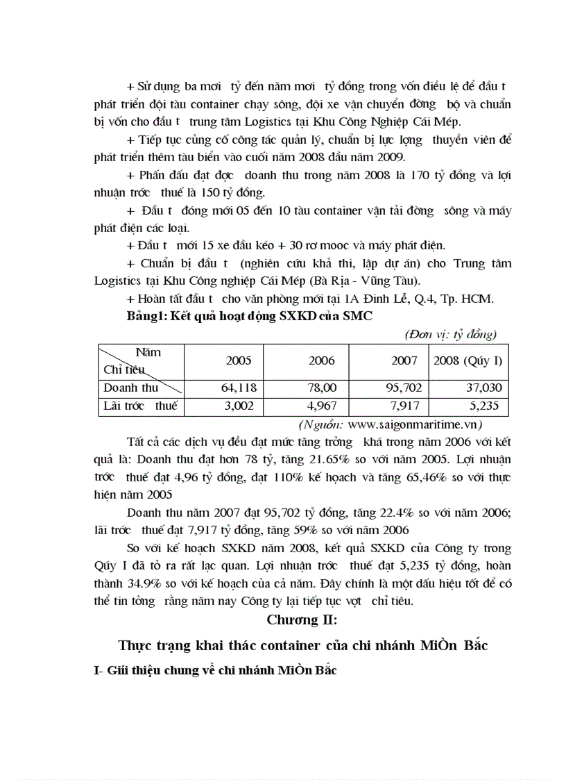 image for page Thực trạng khai thác container của chi nhánh Miền Bắc