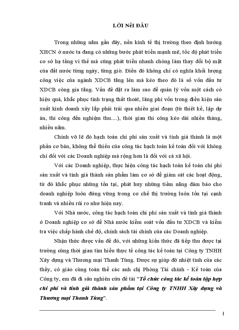 image for page Tổ chức công tác kế toán tập hợp chi phí và tính giá thành sản phẩm tại Công ty TNHH Xây dựng và Thương mại Thanh Tùng