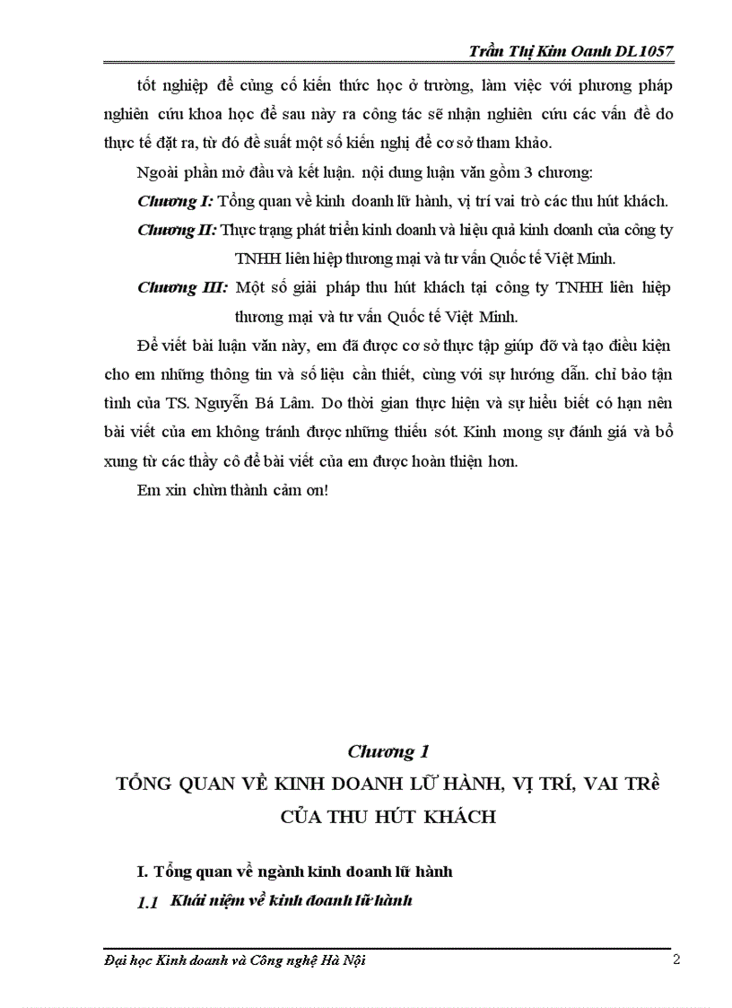 image for page Thực trạng và giải pháp thu hút khách tại công ty trách nhiệm hữu hạn liên hiệp thương mại và tư vấn Quốc tế Việt Minh