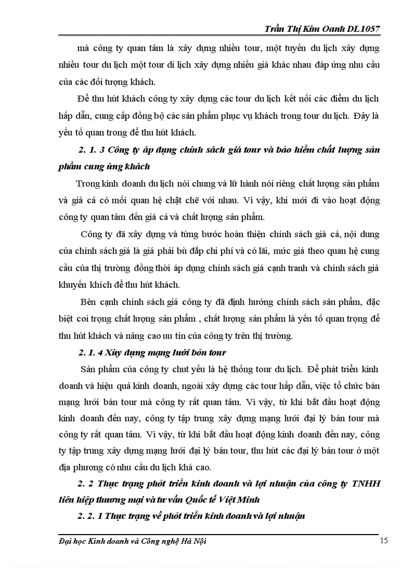 image for page Thực trạng và giải pháp thu hút khách tại công ty trách nhiệm hữu hạn liên hiệp thương mại và tư vấn Quốc tế Việt Minh
