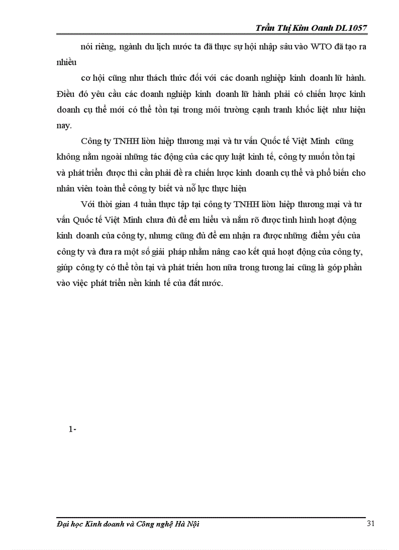 image for page Thực trạng và giải pháp thu hút khách tại công ty trách nhiệm hữu hạn liên hiệp thương mại và tư vấn Quốc tế Việt Minh