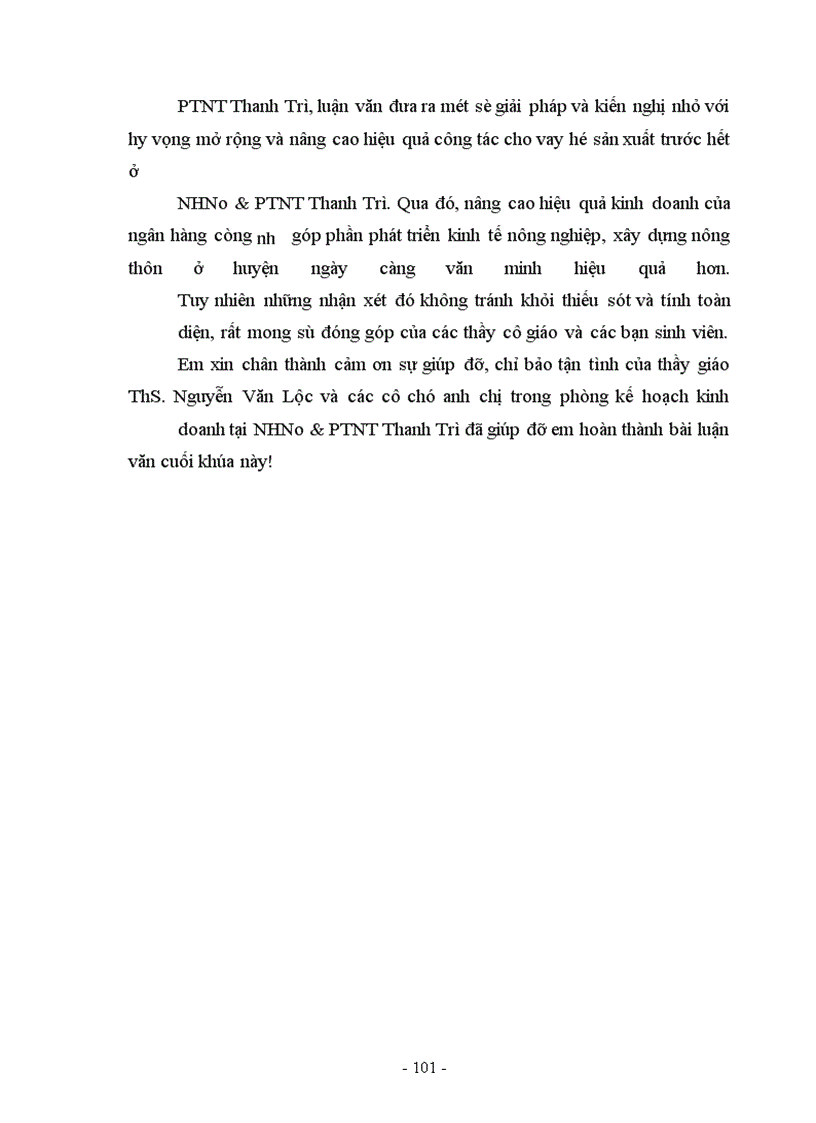 image for page Một số giải pháp nhằm mở rộng và nâng cao hiệu quả công tác cho vay hộ sản xuất ở NHNo&PTNT Thanh Trì