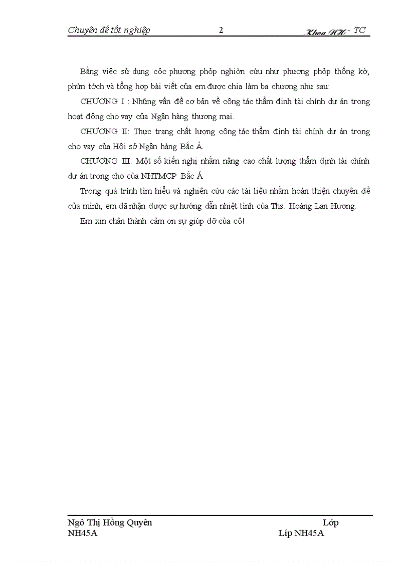 image for page Nâng cao chất lượng thẩm định tài chính dự án trong hoạt động cho vay tại hội sở Ngân hàng thương mại cổ phần Bắc Á