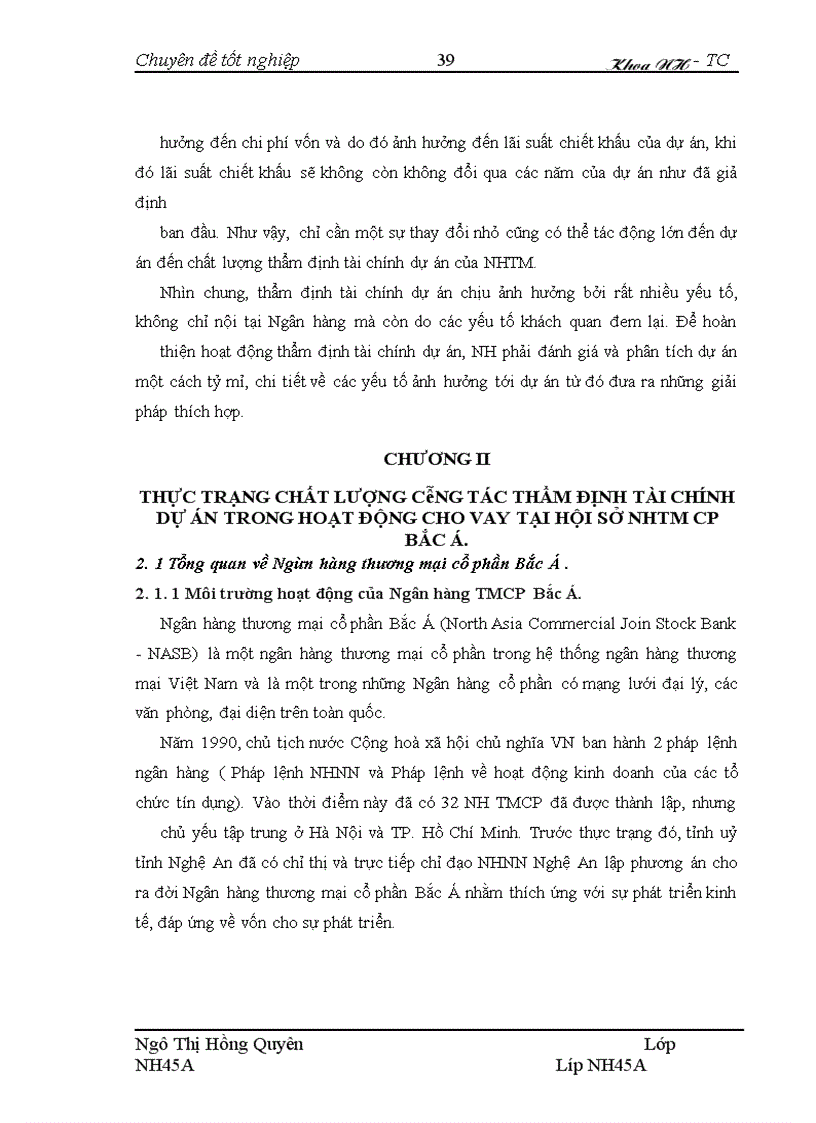 image for page Nâng cao chất lượng thẩm định tài chính dự án trong hoạt động cho vay tại hội sở Ngân hàng thương mại cổ phần Bắc Á