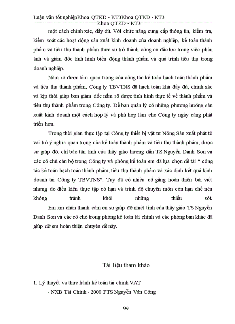 image for page Hạch toán thành phẩm, tiêu thụ thành phẩm và xác định kết quả tiêu thụ tại Công ty Vật Tư Thiết Bị Nông Sản