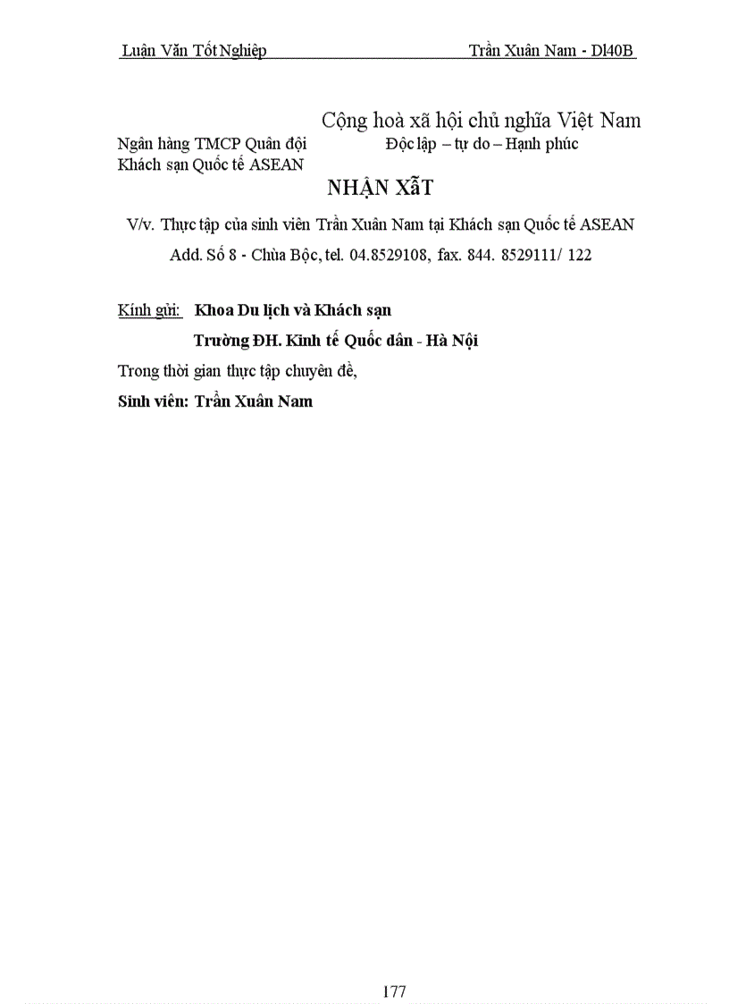 image for page Tiếp tục xây dựng, hoàn thiện về quản lý và mô hình quản lý tại Khách sạn Quốc tế ASEAN nhằm tăng hiệu quả kinh doanh