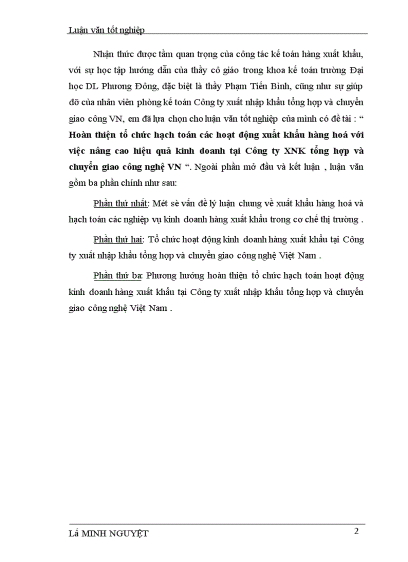 image for page Hoàn thiện tổ chức hạch toán các hoạt động xuất khẩu hàng hoá với việc nâng cao hiệu quả kinh doanh tại Công ty XNK tổng hợp và chuyển giao công nghệ VN