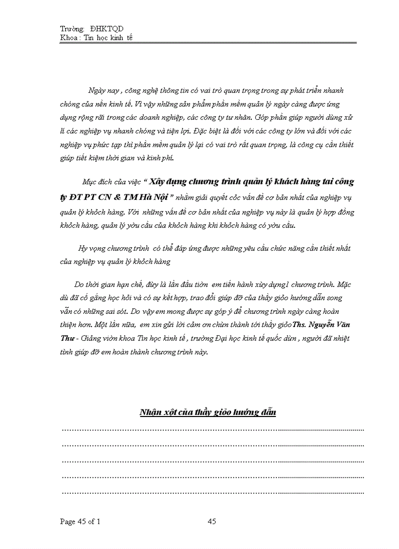 image for page Xây dựng chương trình quản lý khách hàng tại công ty ĐT PT CN & TM Hà Nội