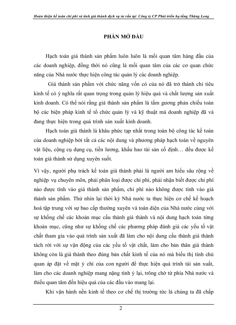 image for page Hoàn thiện Kế toán chi phí và tính giá thành dịch vụ tư vấn tại Công ty CP Phát triển Hạ tầng Thăng Long