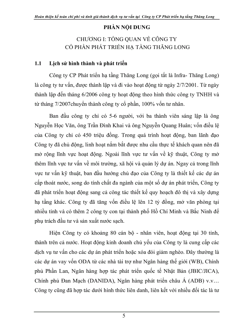 image for page Hoàn thiện Kế toán chi phí và tính giá thành dịch vụ tư vấn tại Công ty CP Phát triển Hạ tầng Thăng Long