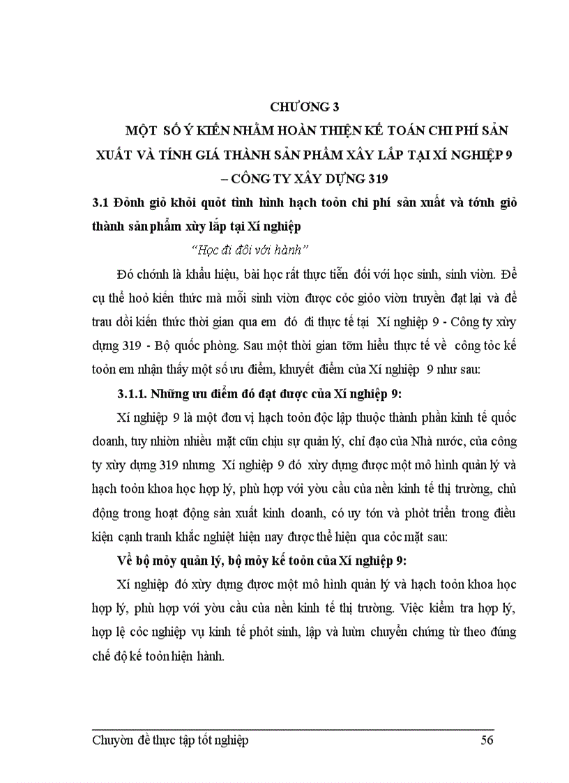 image for page Kế toán chi phí sản xuất và tính giá thành sản phẩm xây lắp tại Xí nghiệp 9 - Công ty xây dựng 319 - Bộ quốc phòng