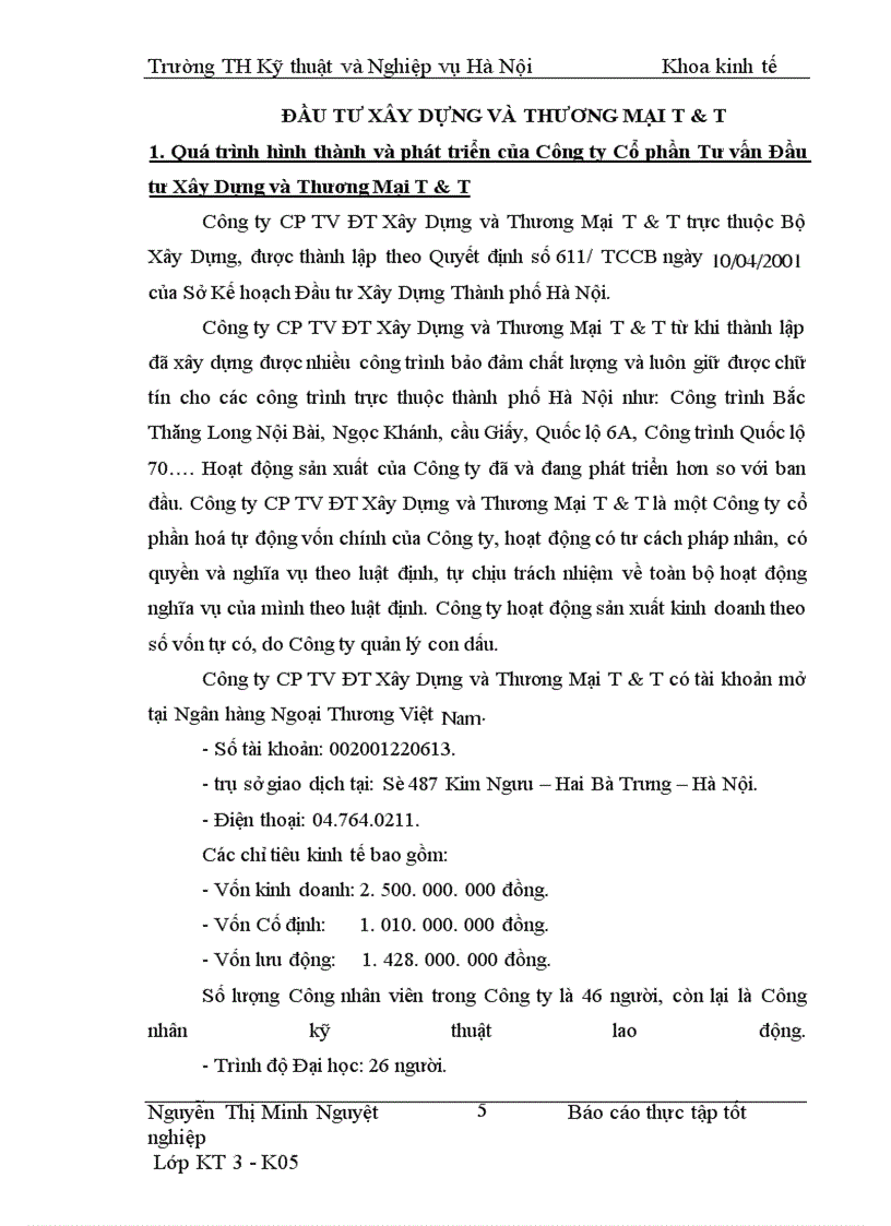 image for page Thực trạng công tác Kế toán tại Công ty Cổ Phần Tư vấn Đầu tư Xây Dựng và Thương Mại T & T.