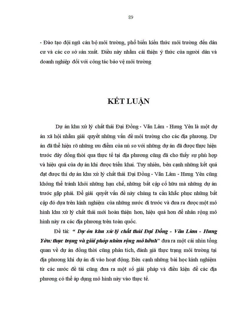 image for page Dự án khu xử lý chất thải Đại Đồng-Văn Lâm-Hưng Yên: thực trạng và giải pháp nhân rộng mô hình