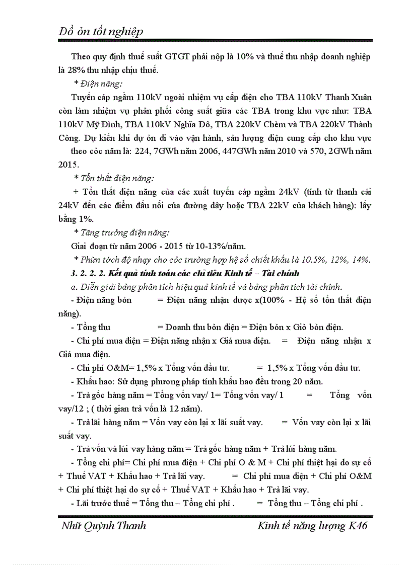 image for page Hạ ngầm tuyến đường dây 110kV, di chuyển đường cáp 22kV trạm biến áp 110kV Thanh Xuân việc đánh giá tính khả thi của dự án mới từ góc độ kết quả tài chính