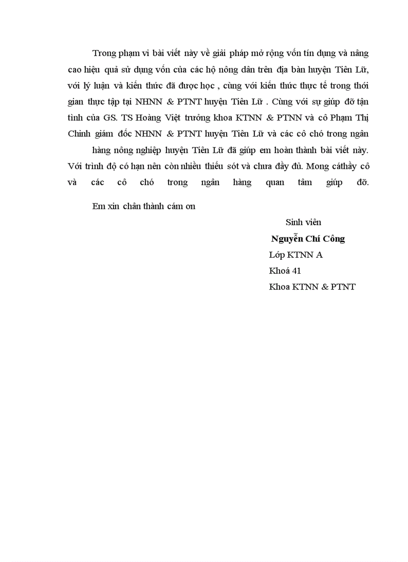 image for page Thực trạng và một số Giải pháp mở rộng tín dụng và nâng cao hiệu quả sử dụng vốn tín dụng của các hộ sản xuất ở huyện Tiên Lữ tỉnh Hưng Yên