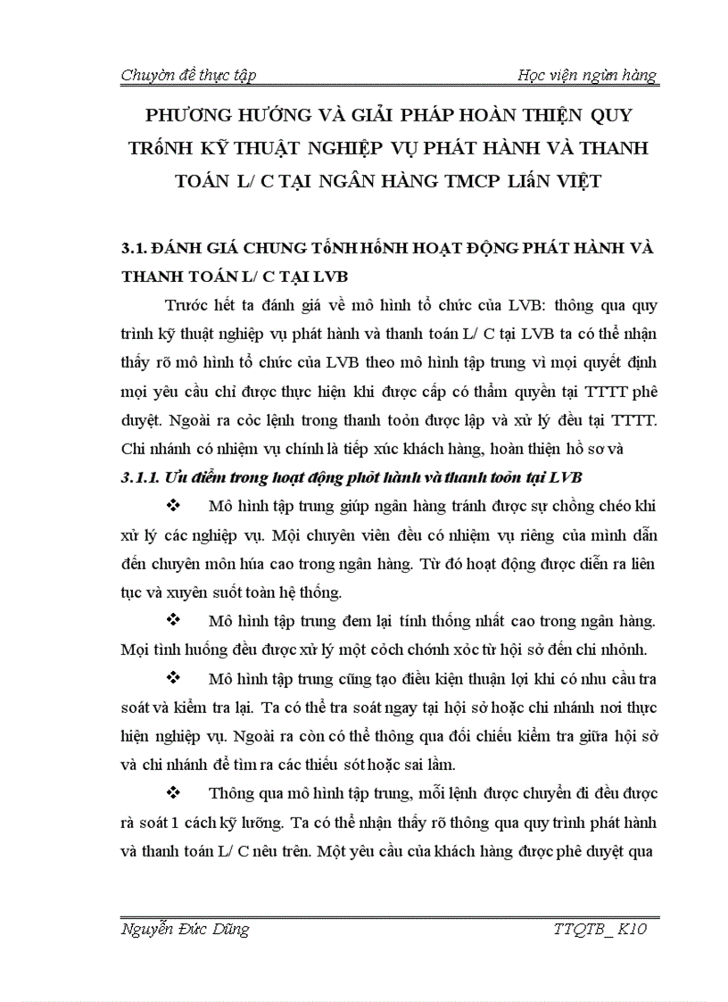 image for page Phương hướng và giải pháp hoàn thiện quy trình kỹ thuật nghiệp vụ phát hành và thanh toán l/c tại lvb