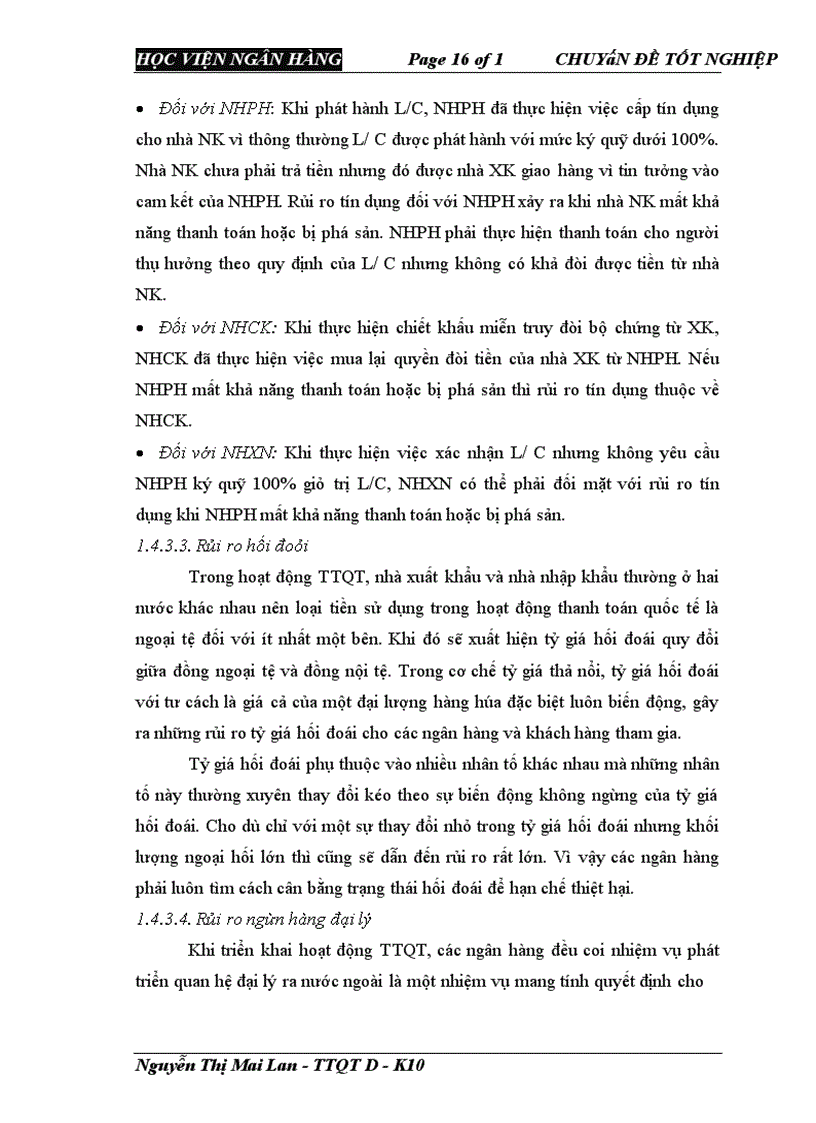 image for page Giải pháp phòng ngừa và hạn chế rủi ro trong phương thức thanh toán tín dụng chứng từ tại NHNo & PTNT Chi nhánh Từ Liêm