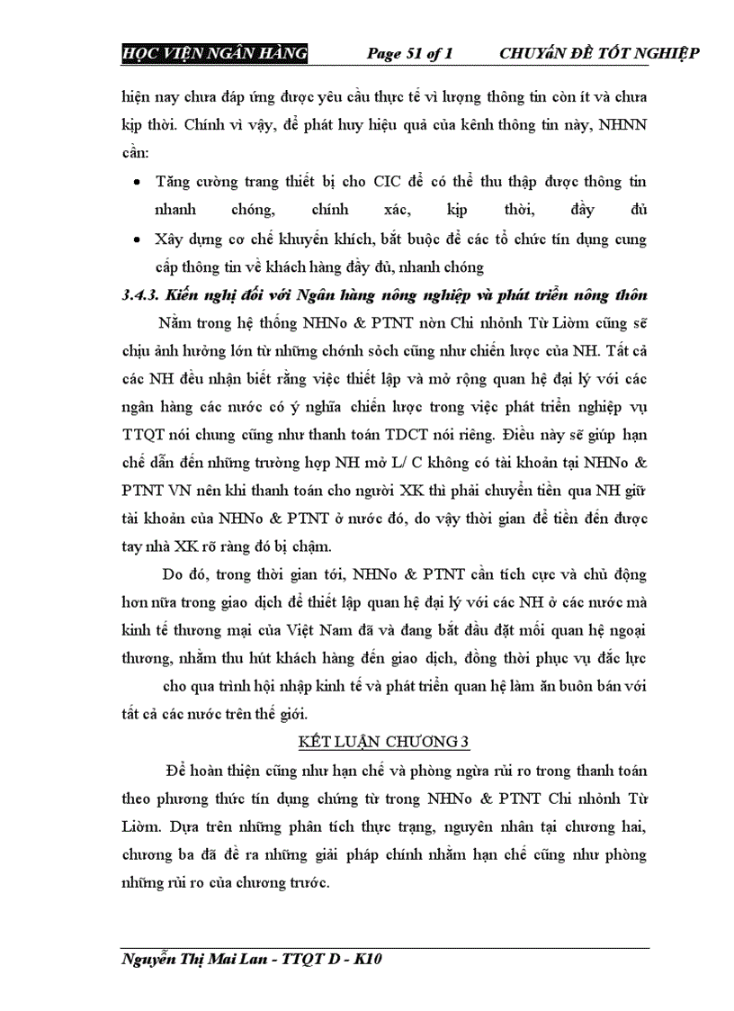 image for page Giải pháp phòng ngừa và hạn chế rủi ro trong phương thức thanh toán tín dụng chứng từ tại NHNo & PTNT Chi nhánh Từ Liêm