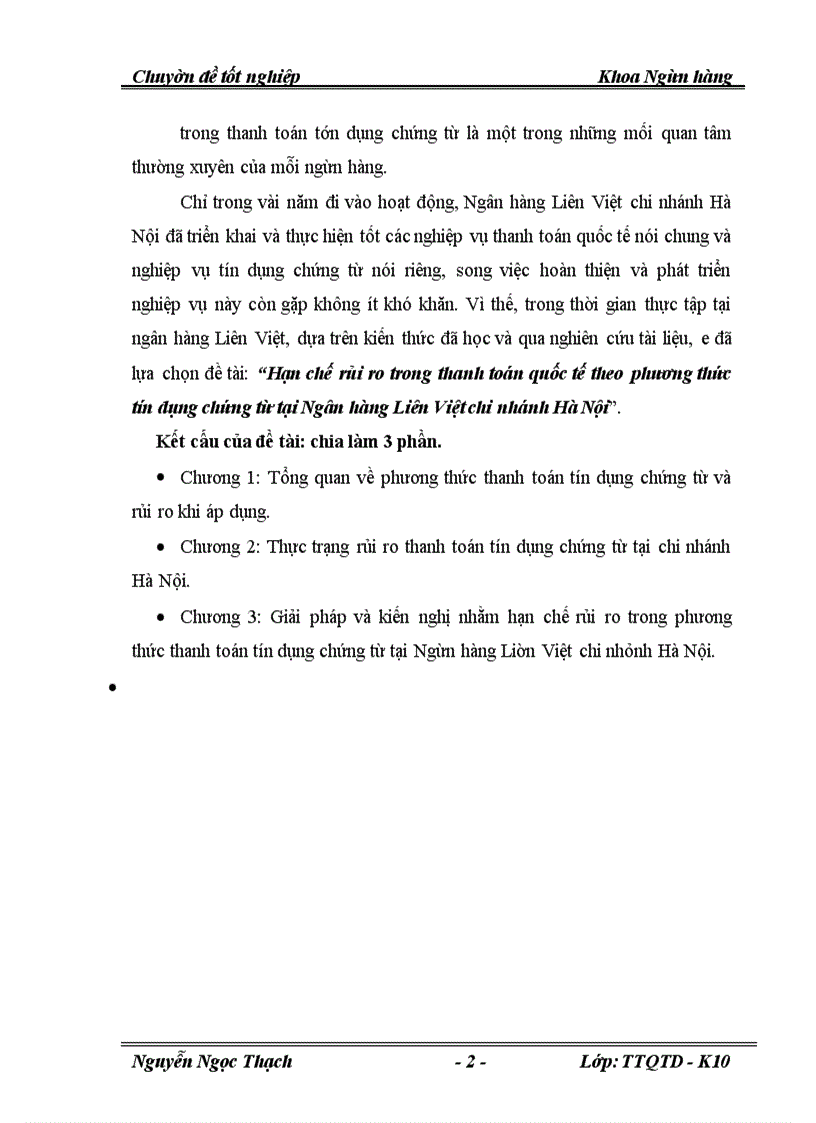 image for page Hạn chế rủi ro trong thanh toán quốc tế theo phương thức tín dụng chứng từ tại Ngân hàng Liên Việt chi nhánh Hà Nội
