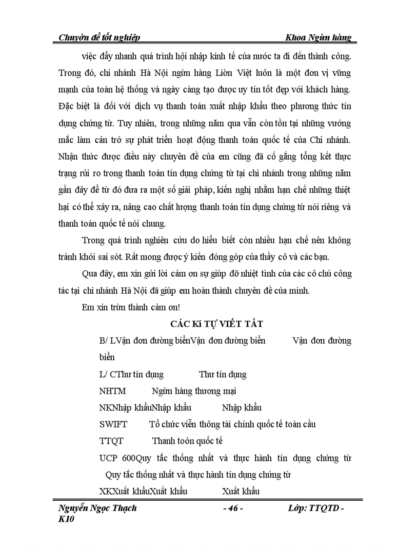 image for page Hạn chế rủi ro trong thanh toán quốc tế theo phương thức tín dụng chứng từ tại Ngân hàng Liên Việt chi nhánh Hà Nội