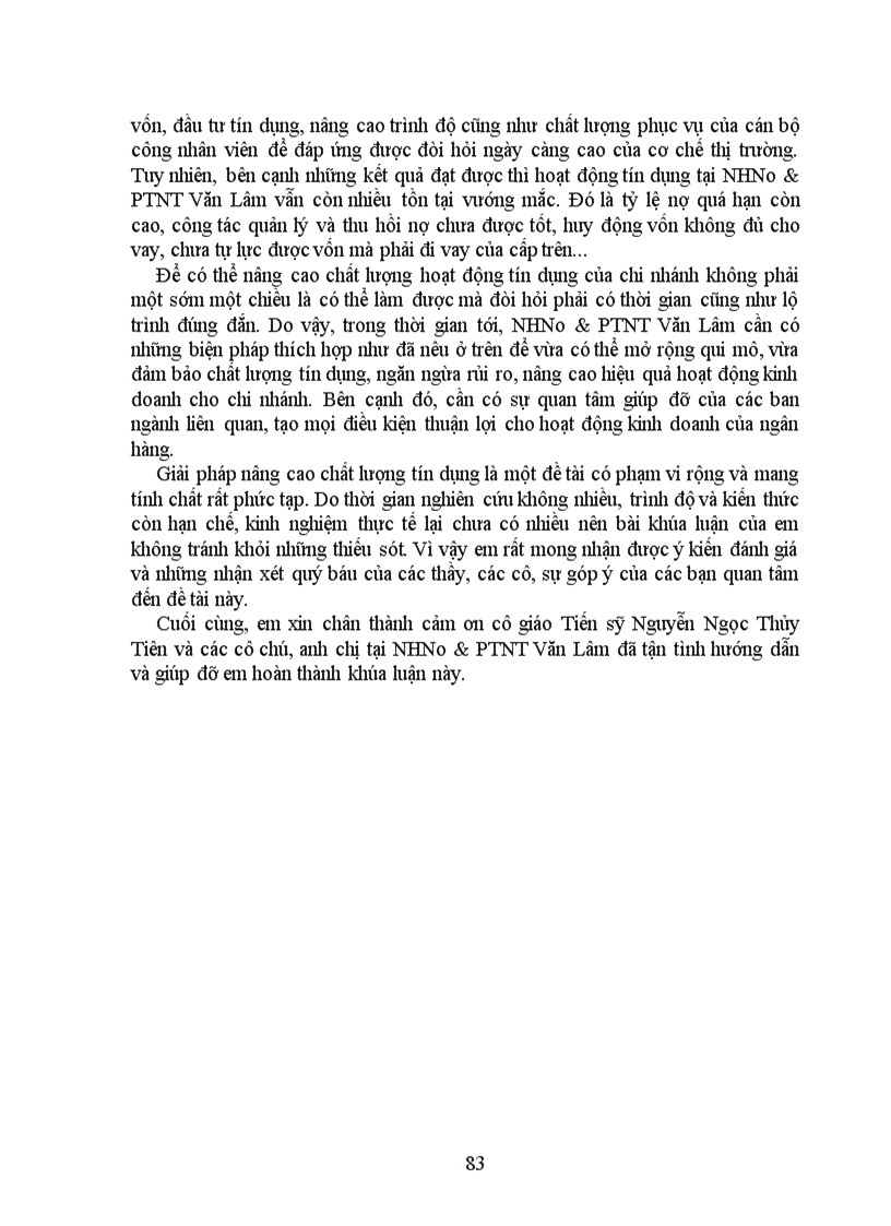 image for page Giải pháp nâng cao chất lượng tín dụng tại chi nhánh NHNo & PTNT Văn Lâm-Hưng Yên