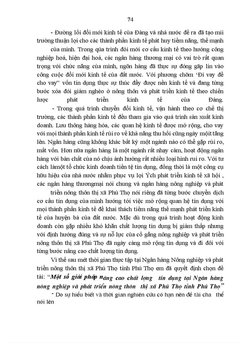 image for page Một số giải pháp nâng cao chất lượng tín dụng tại Ngân hàng nông nghiệp và phát triển nông thôn thị xã Phú Thọ tỉnh Phú Thọ