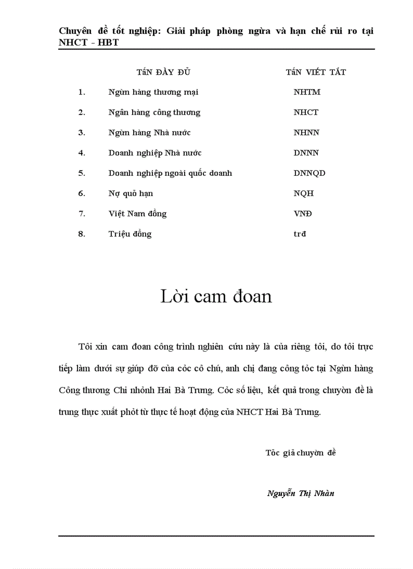 image for page Một số giải pháp phòng ngừa và hạn chế rủi ro tín dụng tại Ngân Hàng Công Thương Hai Bà Trưng