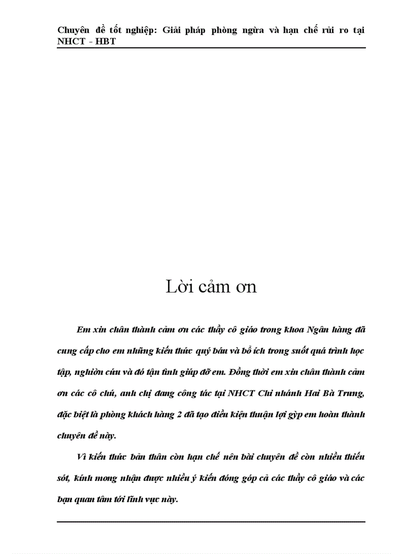 image for page Một số giải pháp phòng ngừa và hạn chế rủi ro tín dụng tại Ngân Hàng Công Thương Hai Bà Trưng