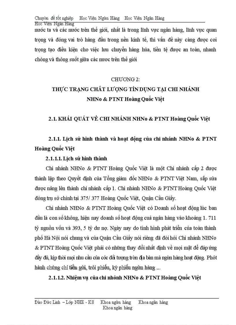 image for page Giải pháp nâng cao chất lượng tín dụng tại NHNo & PTNT chi nhánh Hoàng Quốc Việt