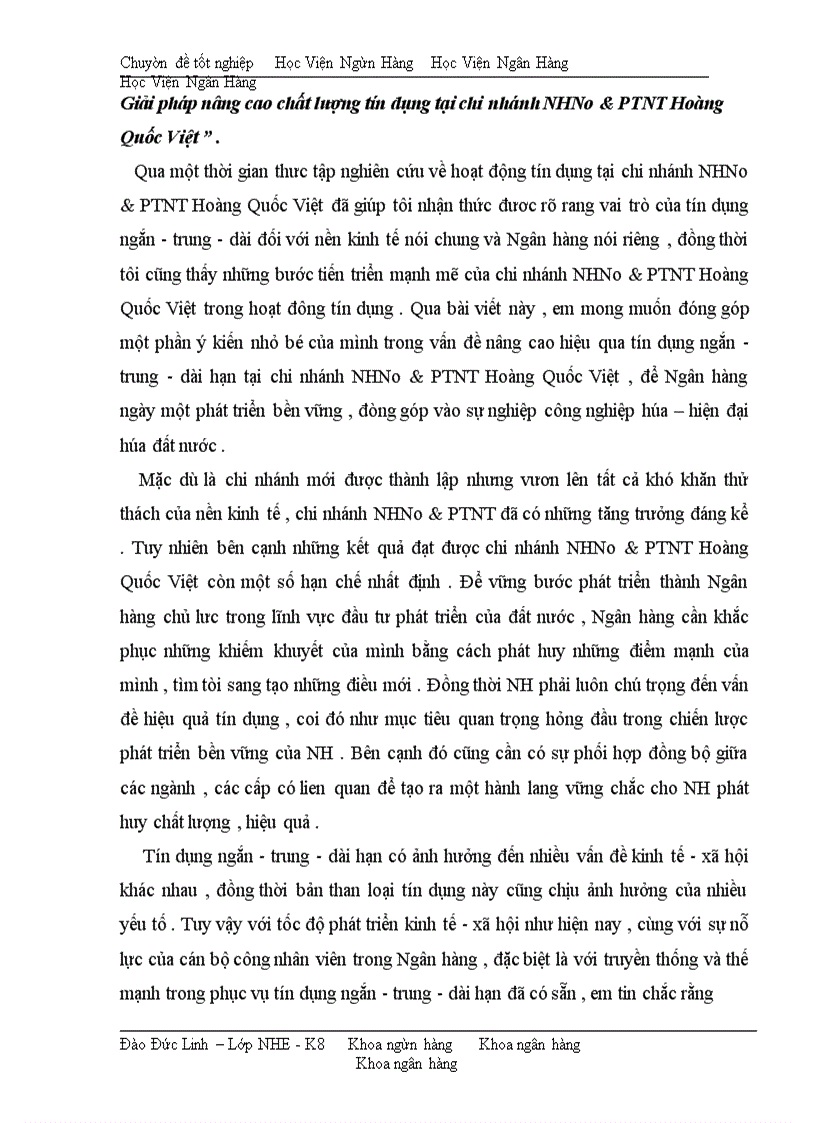 image for page Giải pháp nâng cao chất lượng tín dụng tại NHNo & PTNT chi nhánh Hoàng Quốc Việt