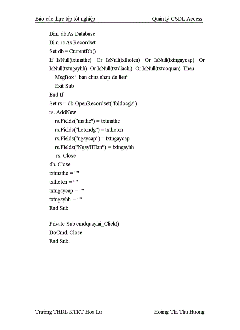image for page Quản lý CSDL Access