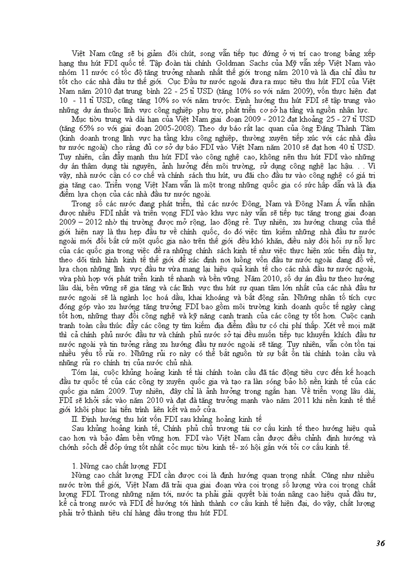 image for page Triển vọng thu hút đầu tư trực tiếp nước ngoài- FDI của nước ta và một vài định hướng để thích ứng với tình hình FDI thế giới sau khủng hoảng kinh tế