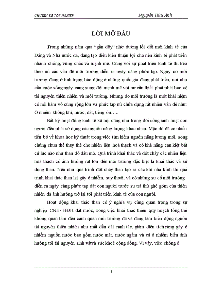 image for page Đánh Giá hiện trạng ô nhiễm môi trường do hoạt động khai thác than của dự án Đồng Vông– Uông bí– Quảng Ninh và các giải pháp quản lý môi trường.