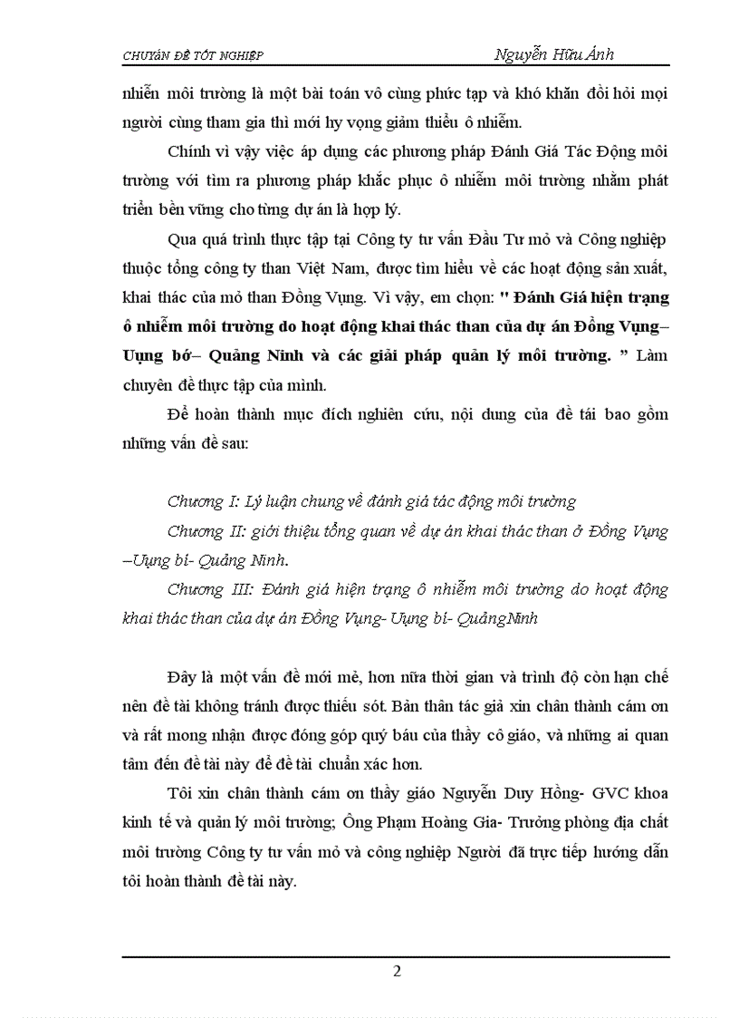 image for page Đánh Giá hiện trạng ô nhiễm môi trường do hoạt động khai thác than của dự án Đồng Vông– Uông bí– Quảng Ninh và các giải pháp quản lý môi trường.