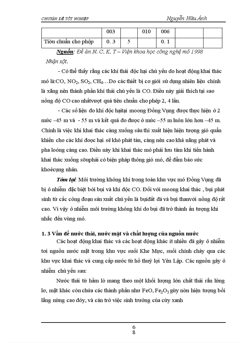 image for page Đánh Giá hiện trạng ô nhiễm môi trường do hoạt động khai thác than của dự án Đồng Vông– Uông bí– Quảng Ninh và các giải pháp quản lý môi trường.