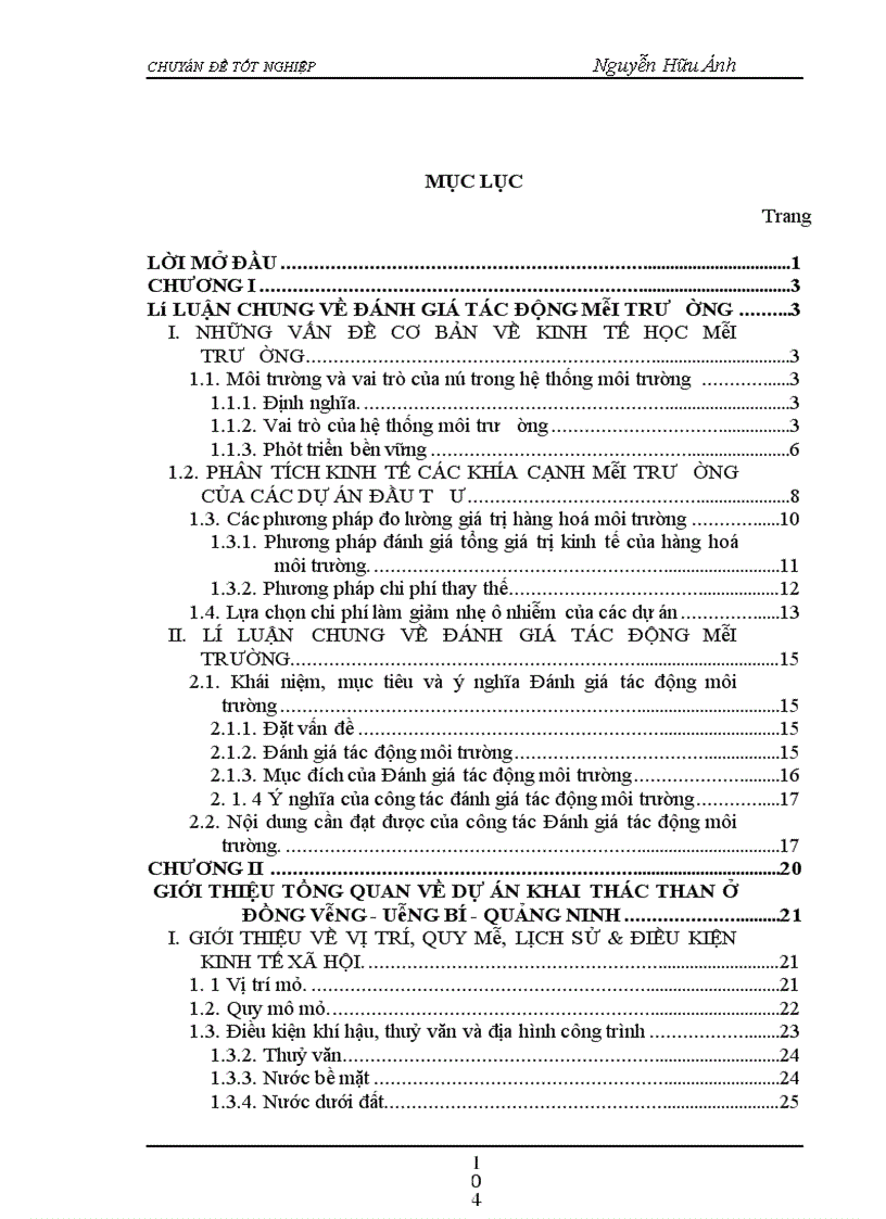 image for page Đánh Giá hiện trạng ô nhiễm môi trường do hoạt động khai thác than của dự án Đồng Vông– Uông bí– Quảng Ninh và các giải pháp quản lý môi trường.