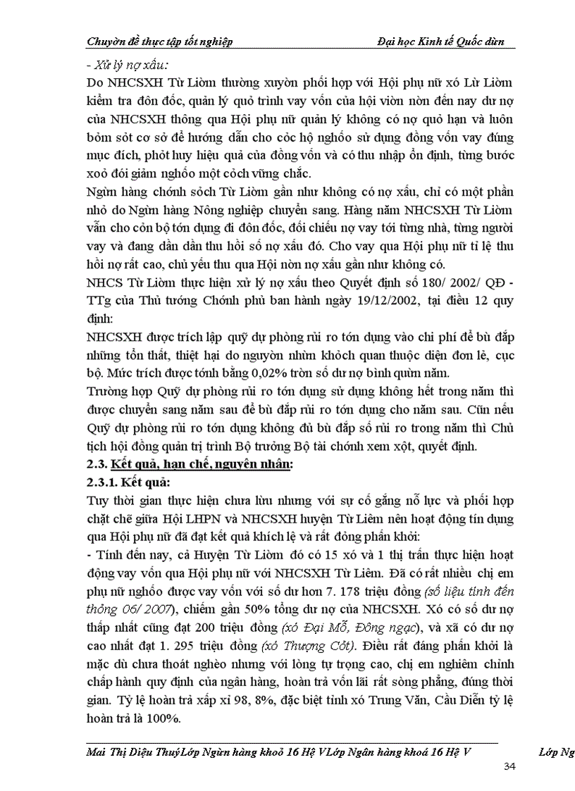 image for page Thực trạng cho vay qua hội phụ nữ tại Ngân hàng Chính sách Từ Liêm