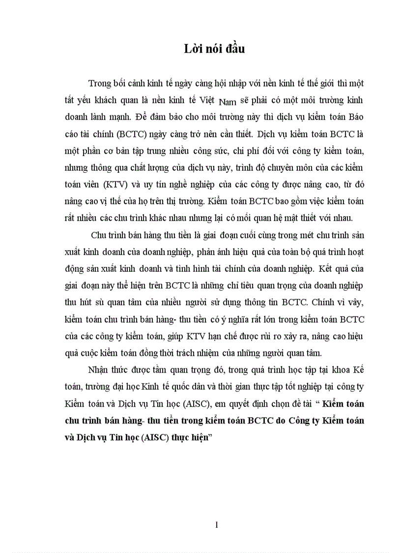 image for page Kiểm toán chu trình bán hàng- thu tiền trong kiểm toán BCTC do Công ty Kiểm toán và Dịch vụ Tin học (AISC) thực hiện