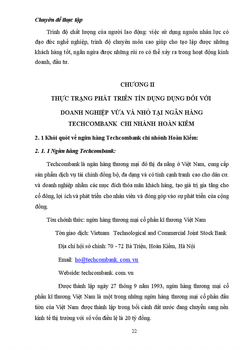 image for page Giải pháp phát triển tín dụng cho các doanh nghiệp vừa và nhỏ tại Techcombank chi nhánh Hoàn Kiếm