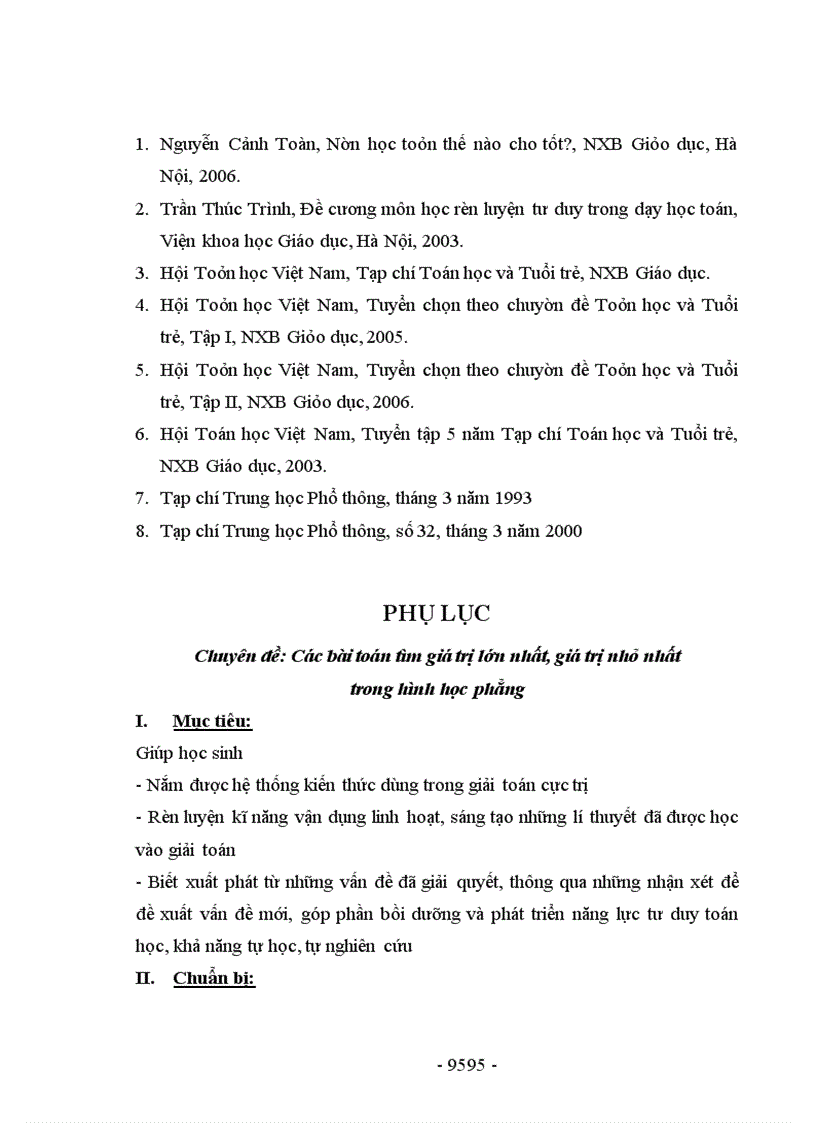 image for page Các bài toán tìm giá trị lớn nhất, giá trị nhỏ nhất trong hình học phẳng I