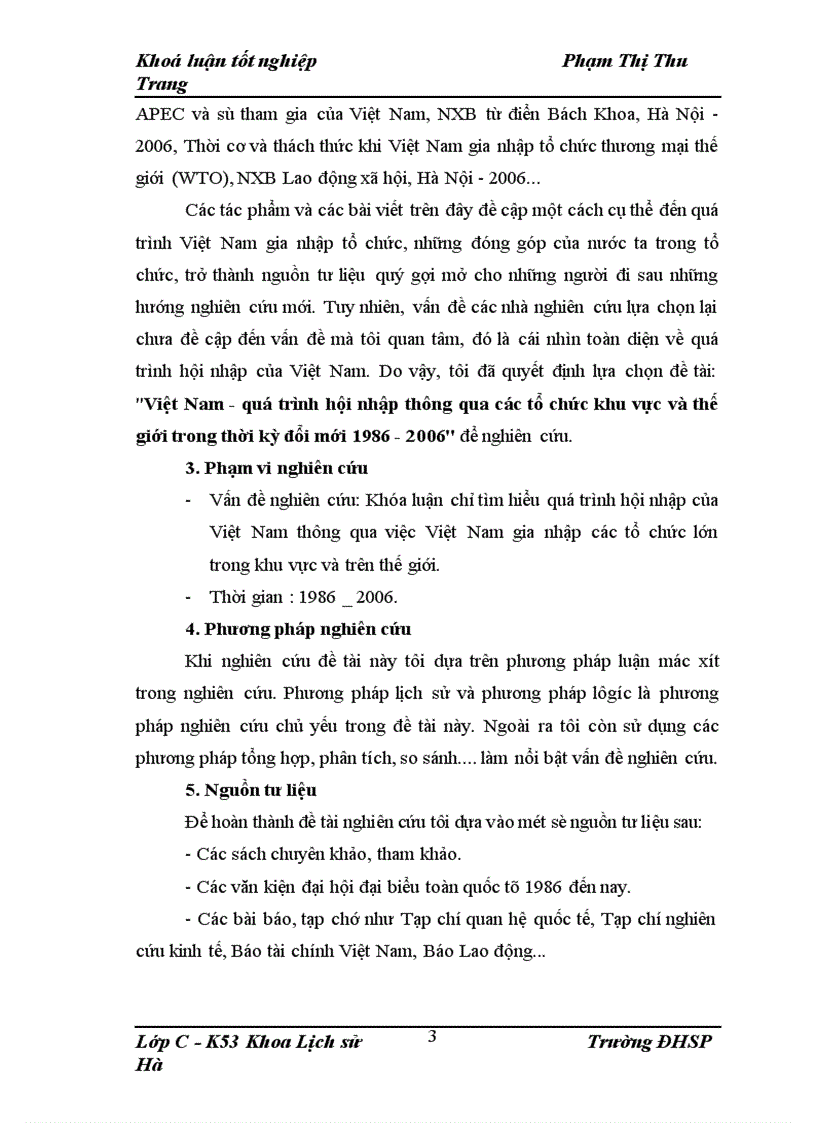Việt Nam - quá trình hội nhập thông qua các tổ chức khu vực và thế giới trong thời kỳ đổi mới 1986 - 2006