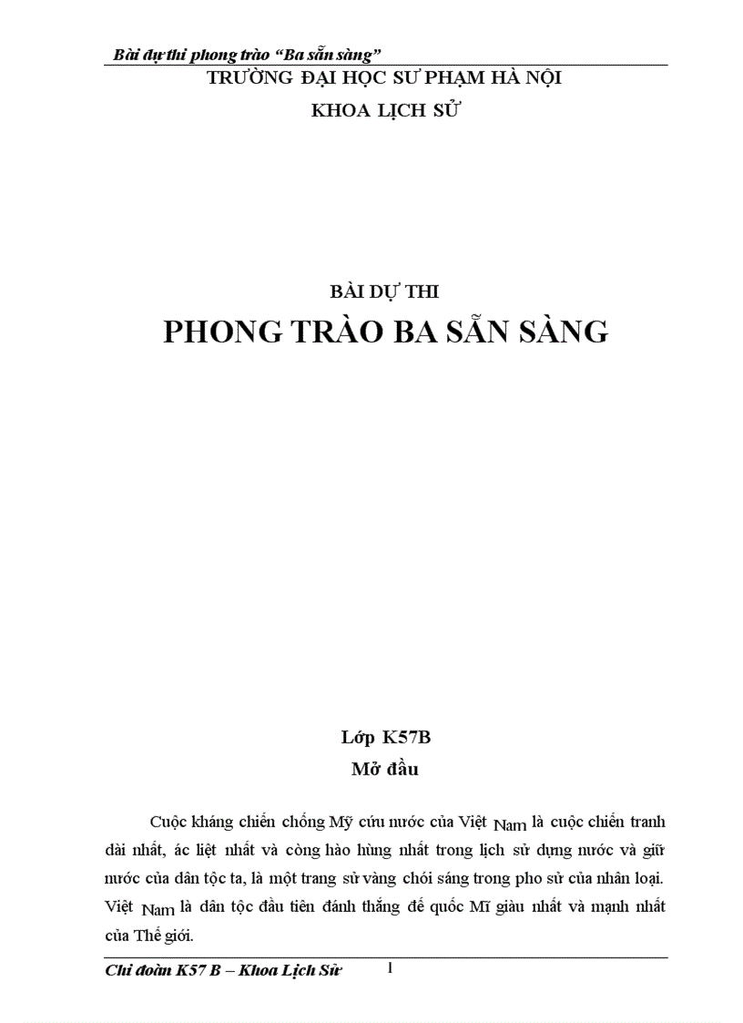 image for page Bài dự thi phong trào Ba sẵn sàng