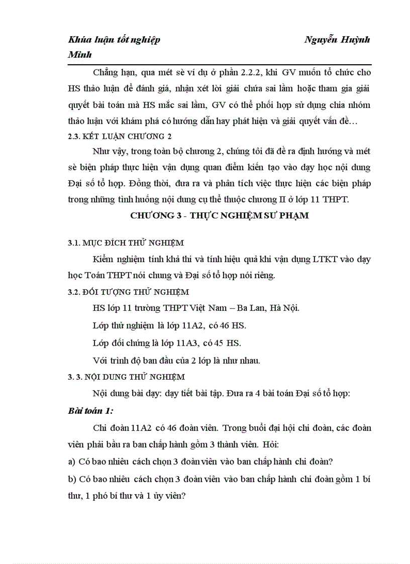 image for page Bước đầu vận dụng lý thuyết kiến tạo vào dạy học giải toán Đại số tổ hợp ở Trung học phổ thông