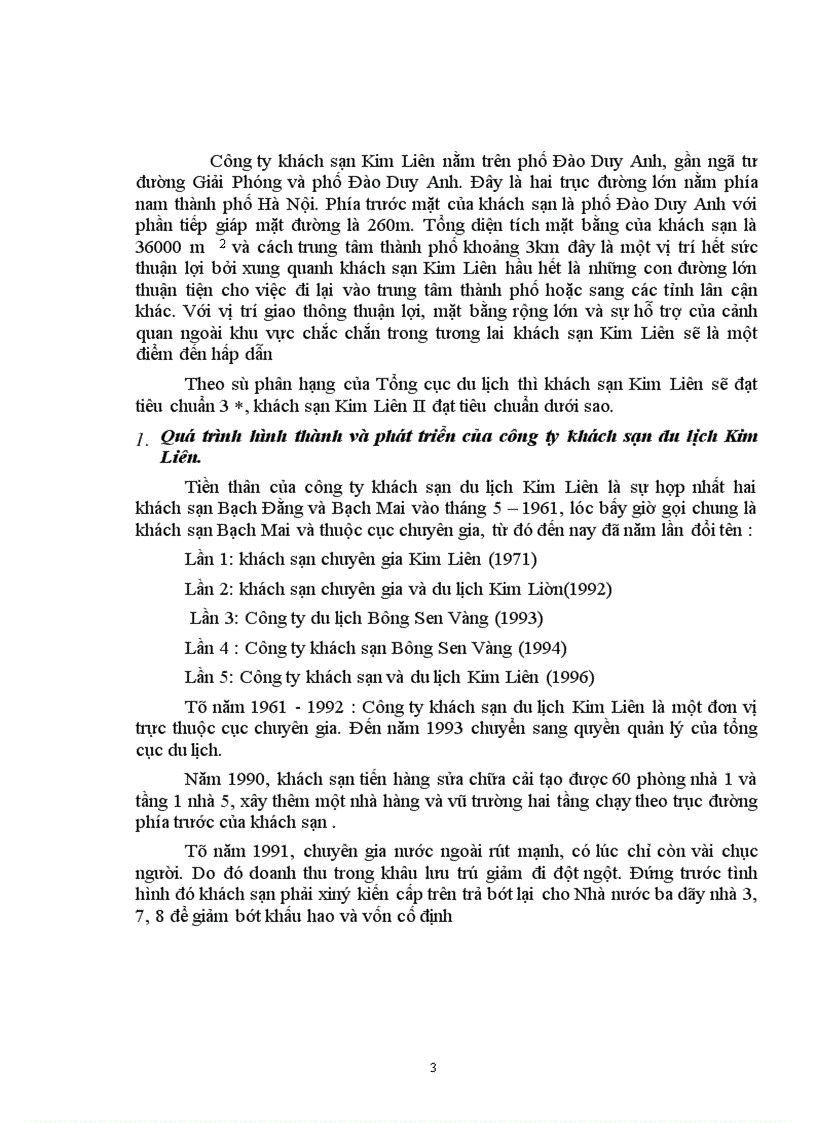 Một số vấn đề và quá trình hoạt động kinh doanh của công ty khách sạn Kim Liên