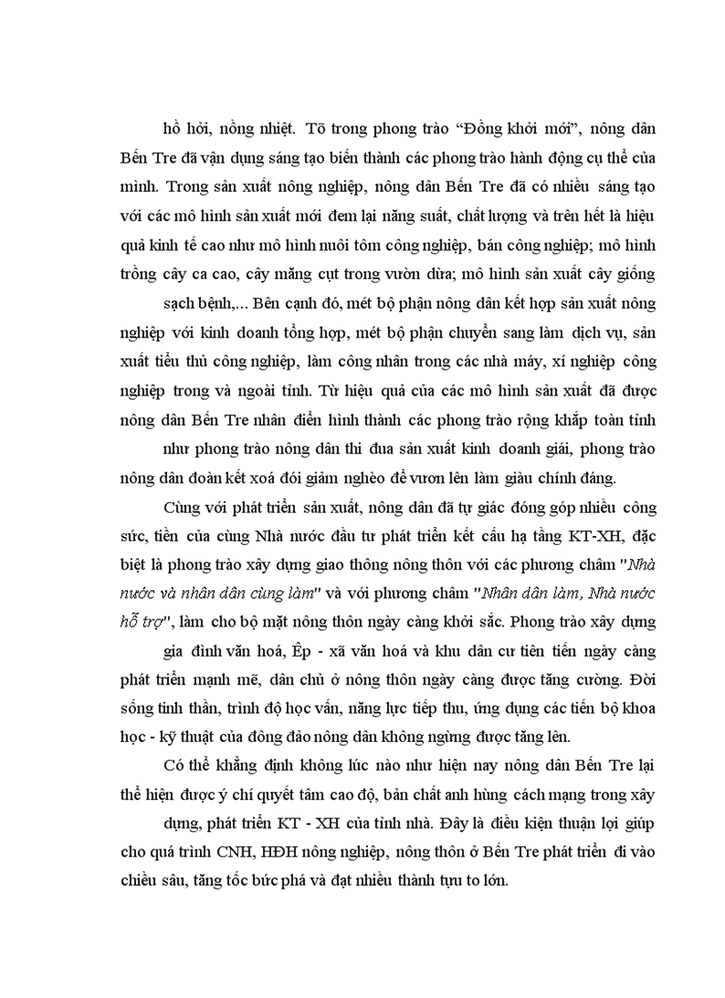 image for page Quan điểm và giải pháp phát huy vai trò của nông dân trong sự nghiệp công nghiệp hoá, hiện đại hoá nông nghiệp, nông thôn tỉnh bến tre