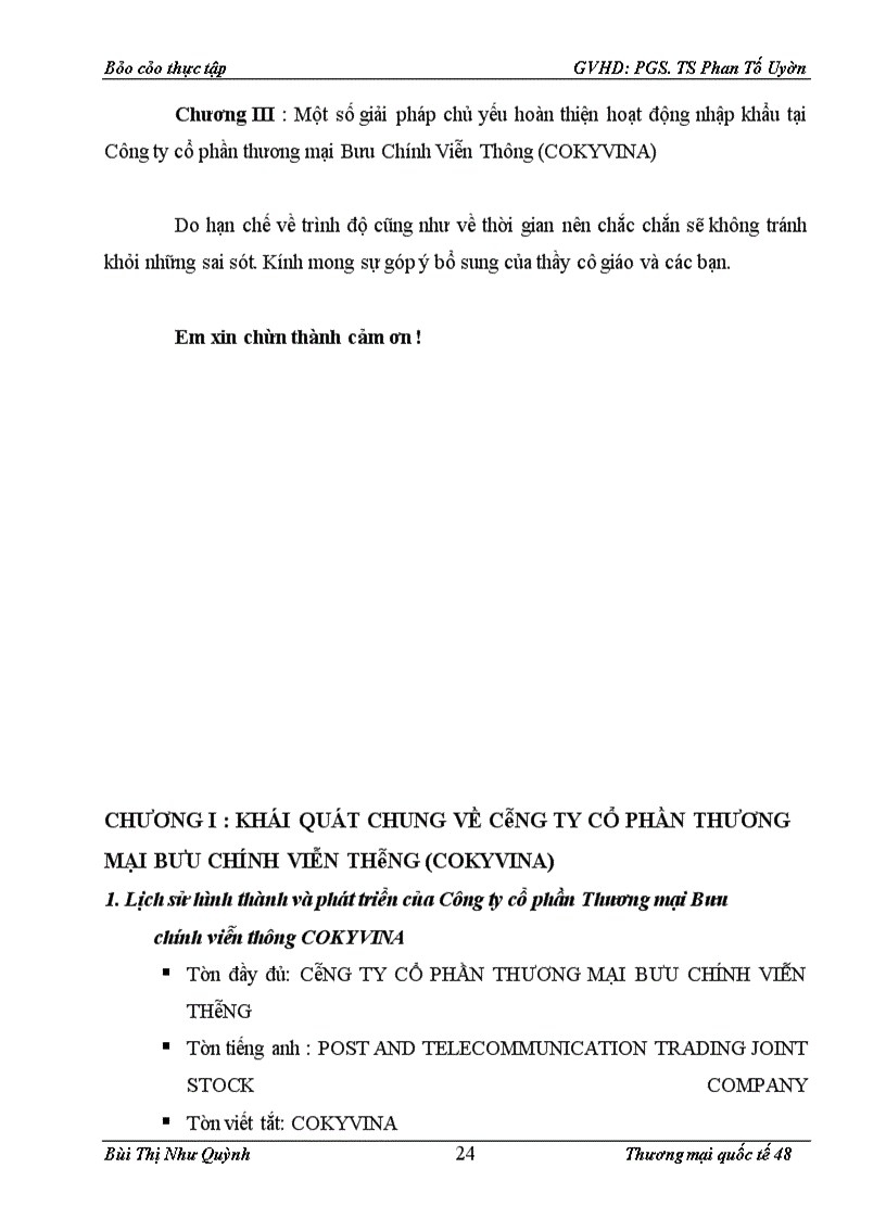 image for page Hoàn thiện hoạt động nhập khẩu tại Công ty cổ phần thương mại Bưu Chính Viễn Thông (COKYVINA)