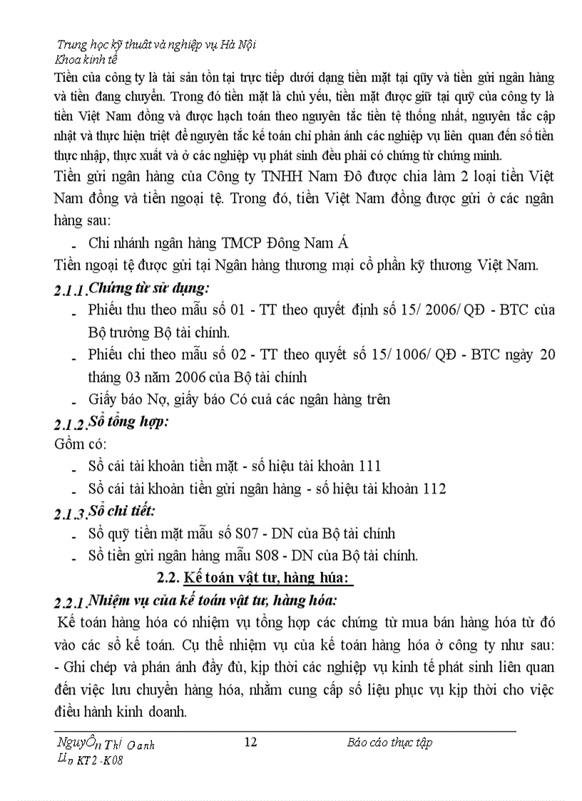 image for page Thực trạng công tác hạch toán kế toán tổng hợp tại Công ty TNHH NAM ĐÔ